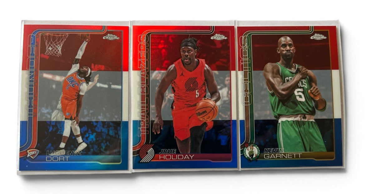 2025-26 Topps Chrome-Red White Blue-Luguentz Dort-Jrue Holiday-Kevin Garnett