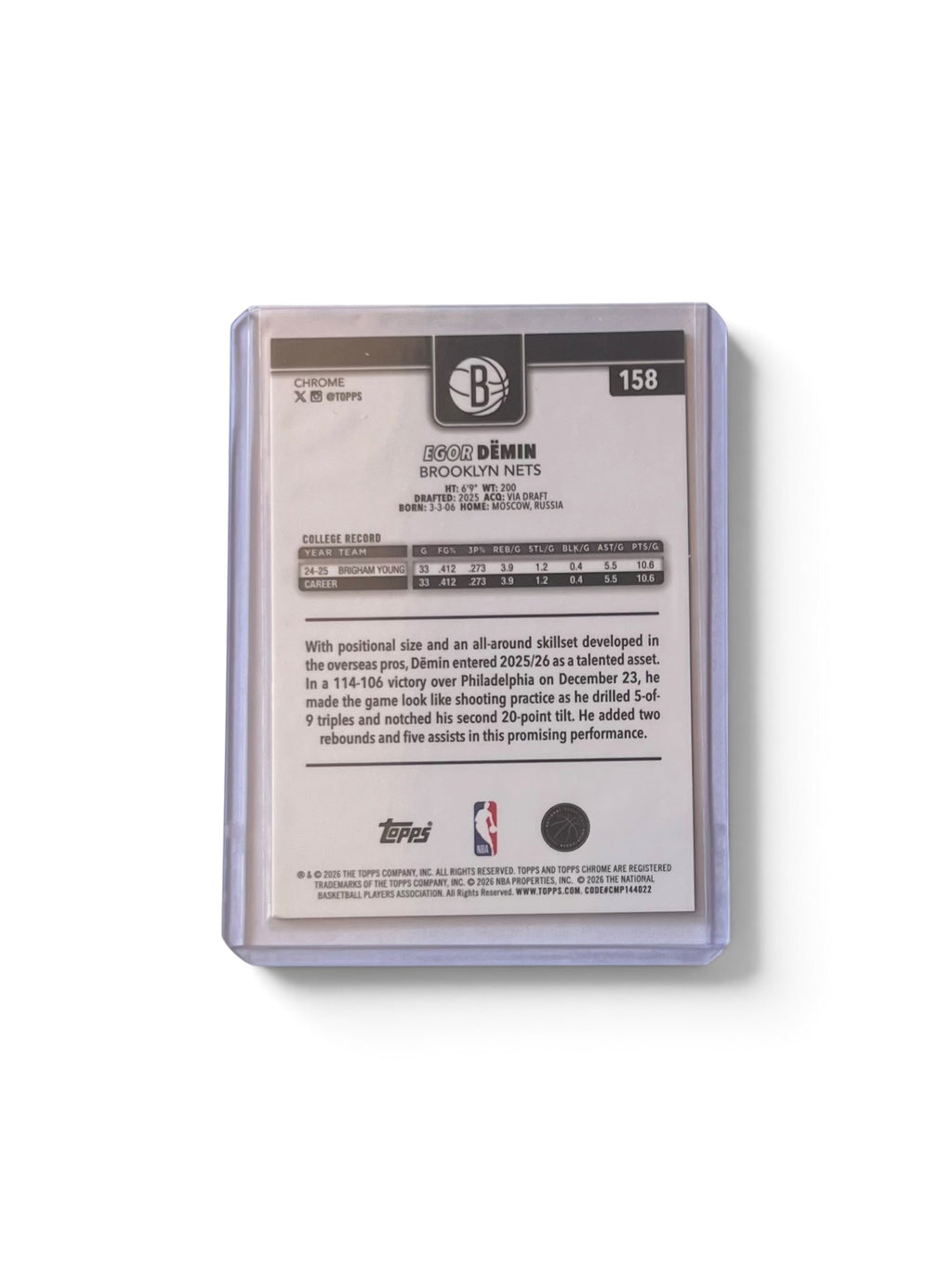 2025-26 Topps Chrome Update-Egor Demin-Green Refractor /99